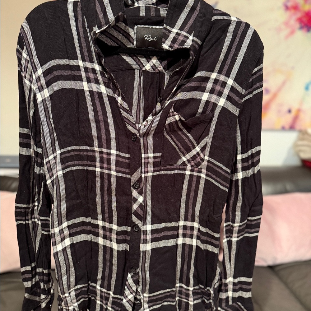 Rails Black and White Plaid Button-Up Shirt